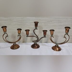Vintage Venetian Copper Mid Century Modern 1950's Candelabras Set of 3